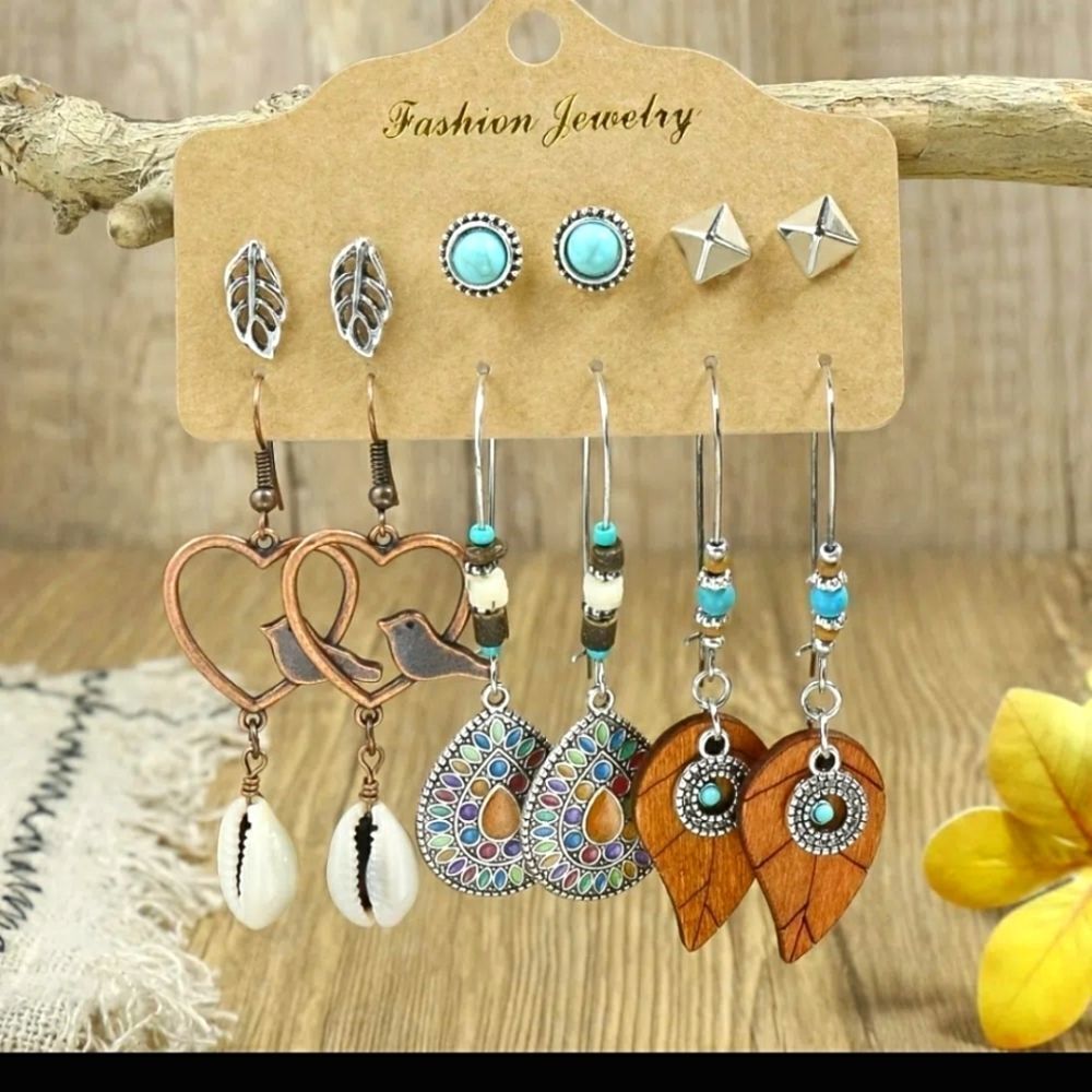 Bohemian heart earrings pookah seashell turquoise dove leaf